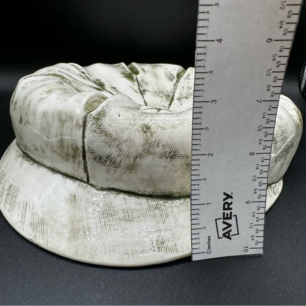 Ceramic Pageboy Newsie Cap for Decor or Trinkets in Green and White 10in